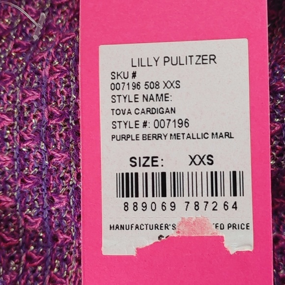 Lilly Pulitzer Tova Cardigan Purple SZ.XXS NWT - Picture 8 of 8